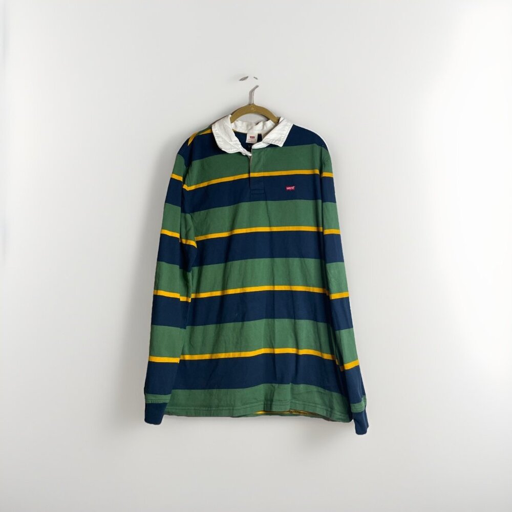 Non Stock Horizontal Stripe Men's Long-sleeved Size M Color Green Gold And Navy